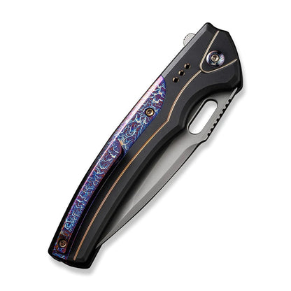 WE Knife Co., Ltd™ Exciton Button Lock WE22038A-6 Black & Blue Flamed Titanium CPM 20CV Stainless Steel Pocket Knife