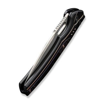 WE Knife Co., Ltd™ Exciton Button Lock WE22038A-6 Black & Blue Flamed Titanium CPM 20CV Stainless Steel Pocket Knife