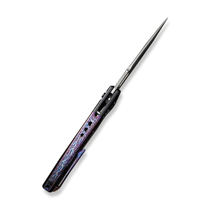 WE Knife Co., Ltd™ Exciton Button Lock WE22038A-6 Black & Blue Flamed Titanium CPM 20CV Stainless Steel Pocket Knife