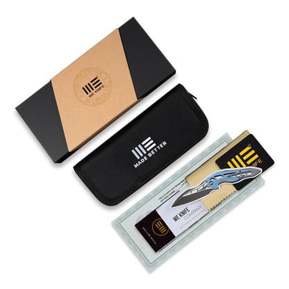 WE Knife Co., Ltd™ Exciton Button Lock WE22038A-6 Black & Blue Flamed Titanium CPM 20CV Stainless Steel Pocket Knife