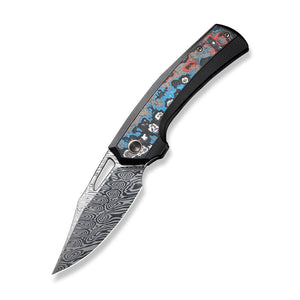 WE Knife Co., Ltd™ Nefaris Frame Lock WE22040F-DS1 Red, White & Blue Fat Carbon and Black Titanium Damasteel Pocket Knife