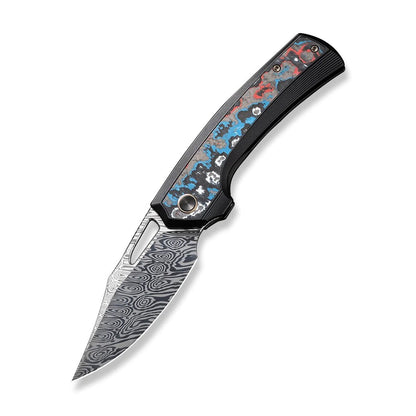 WE Knife Co., Ltd™ Nefaris Frame Lock WE22040F-DS1 Red, White & Blue Fat Carbon and Black Titanium Damasteel Pocket Knife