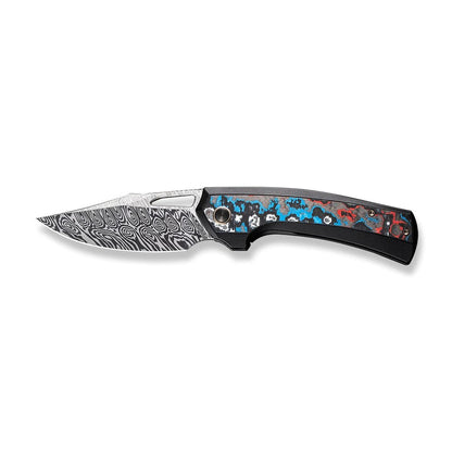 WE Knife Co., Ltd™ Nefaris Frame Lock WE22040F-DS1 Red, White & Blue Fat Carbon and Black Titanium Damasteel Pocket Knife