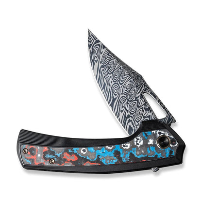 WE Knife Co., Ltd™ Nefaris Frame Lock WE22040F-DS1 Red, White & Blue Fat Carbon and Black Titanium Damasteel Pocket Knife