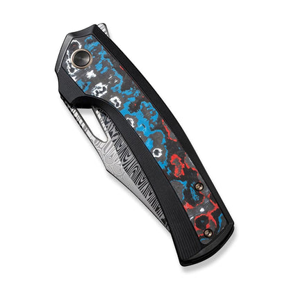 WE Knife Co., Ltd™ Nefaris Frame Lock WE22040F-DS1 Red, White & Blue Fat Carbon and Black Titanium Damasteel Pocket Knife