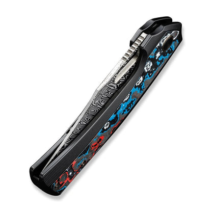 WE Knife Co., Ltd™ Nefaris Frame Lock WE22040F-DS1 Red, White & Blue Fat Carbon and Black Titanium Damasteel Pocket Knife