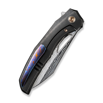 WE Knife Co., Ltd™ Ignio Frame Lock WE22042B-DS1 Black 6AL4V Titanium Damasteel Stainless Steel Pocket Knife