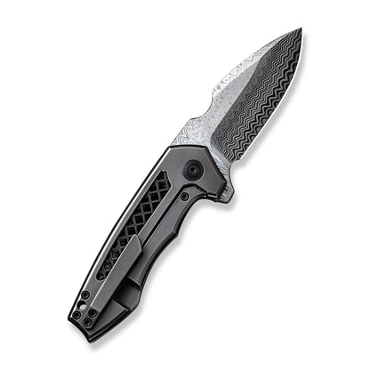 WE Knife Co., Ltd™ Harpen Frame Lock WE23019-DS1 Polished Gray 6AL4V Titanium Damasteel Pocket Knife