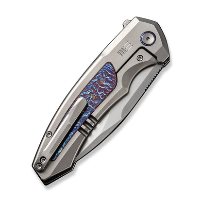 WE Knife Co., Ltd™ Hyperactive Frame Lock WE23030-1 Gray 6AL4V Titanium and Blue Flamed 6AL4V Titanium Vanax Stainless Steel Pocket Knife
