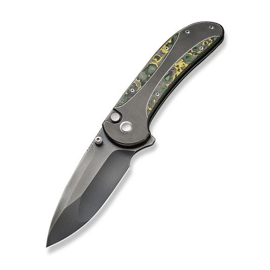 WE Knife Co., Ltd™ Zizzit Button Lock WE23031-4 Toxic Storm Fat Carbon Fiber and Gray Titanium CPM 20CV Stainless Steel Pocket Knife