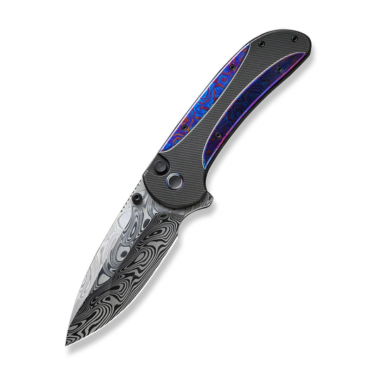 WE Knife Co., Ltd™ Zizzit Button Lock WE23031-DS1 Flamed Timascus and Black Titanium Damasteel Pocket Knife