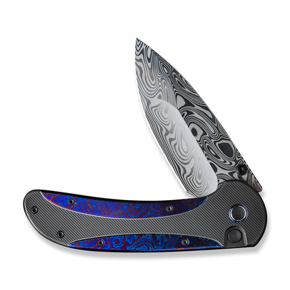 WE Knife Co., Ltd™ Zizzit Button Lock WE23031-DS1 Flamed Timascus and Black Titanium Damasteel Pocket Knife