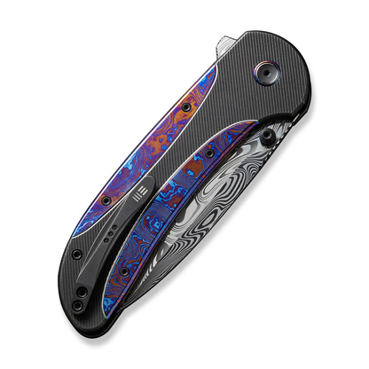 WE Knife Co., Ltd™ Zizzit Button Lock WE23031-DS1 Flamed Timascus and Black Titanium Damasteel Pocket Knife