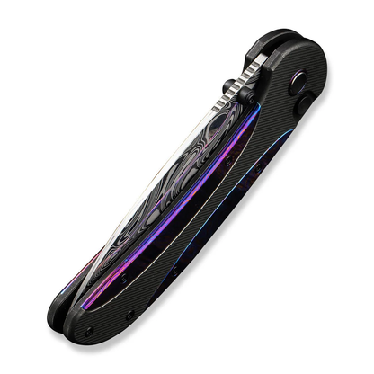 WE Knife Co., Ltd™ Zizzit Button Lock WE23031-DS1 Flamed Timascus and Black Titanium Damasteel Pocket Knife